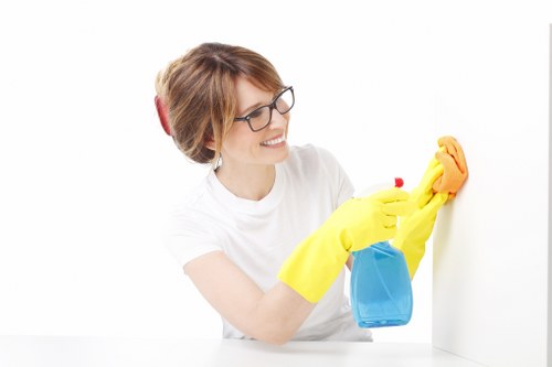 Carpet cleaning specialist using PPE while cleaning a carpet in a domestic property