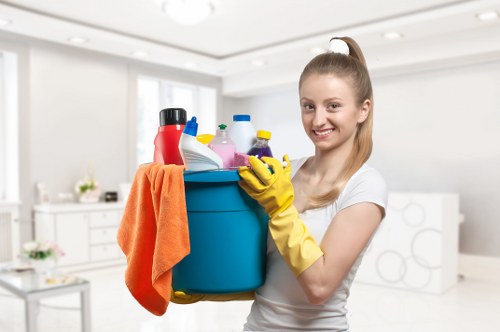 Local carpet cleaner treating a busy flat carpet in East London